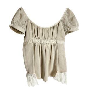 Couture Couture LA Italian Silk Short Sleeve Lace Trim Babydoll Blouse Size S